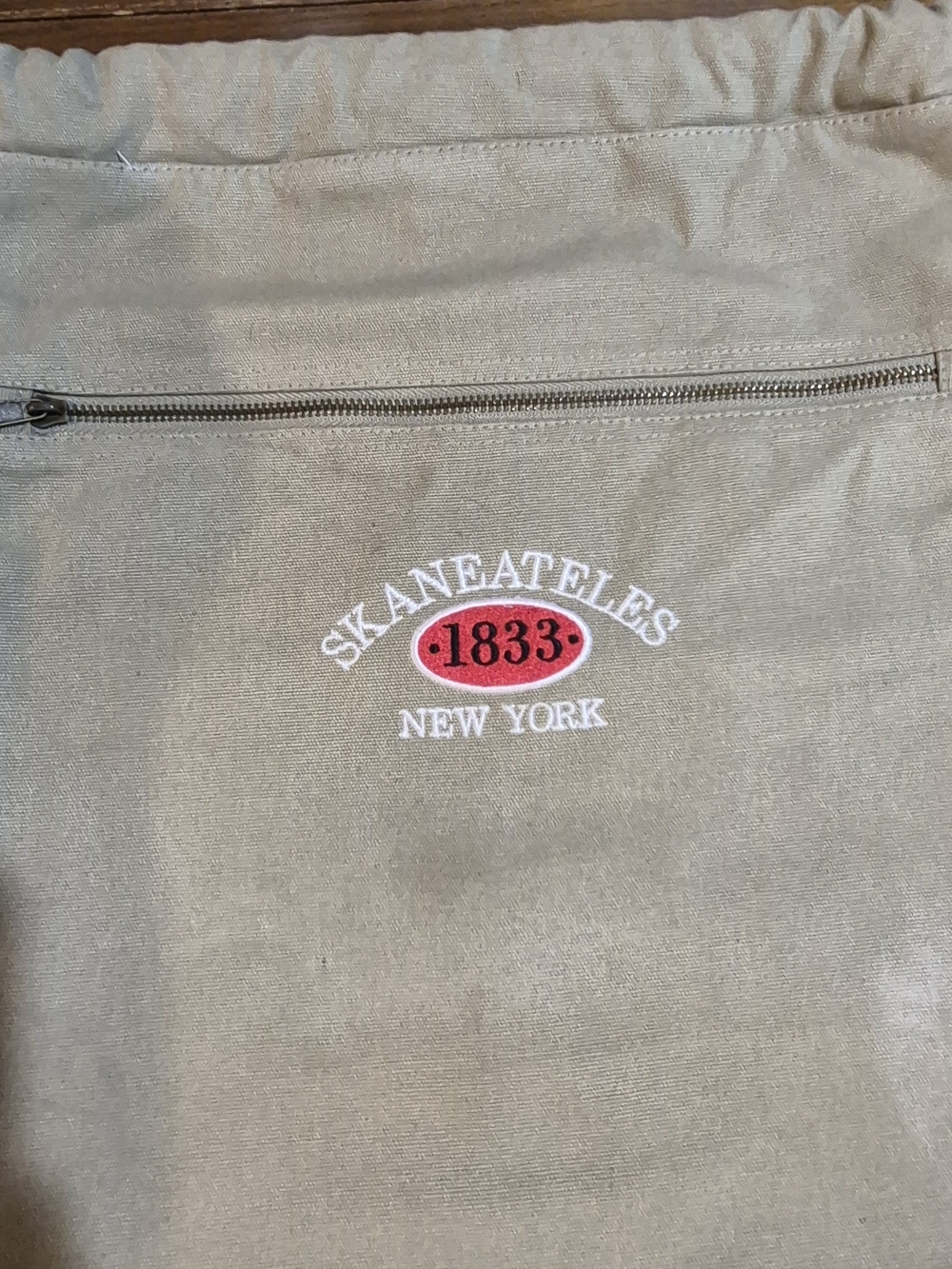 Comfort Colors Skaneateles New York Canvas Cinch Sak Backpack Bag Khaki